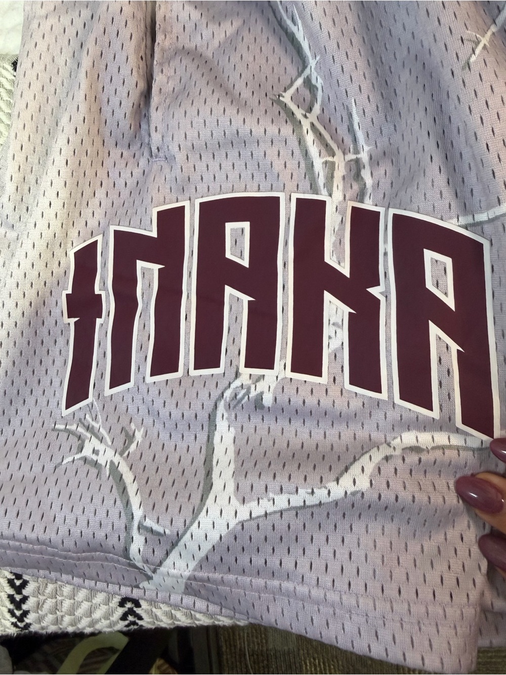 Inaka Power Lavender Mesh Shorts with Maroon Logo